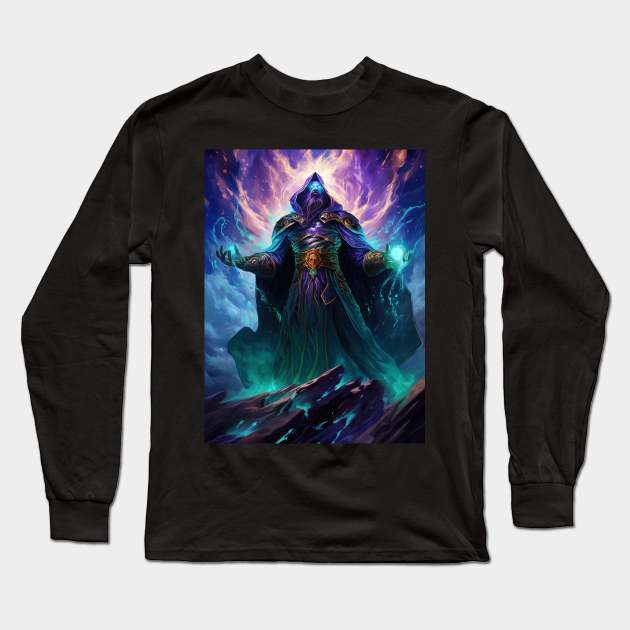 space wizard with shining eyes Long Sleeve T-Shirt by Maverick Media